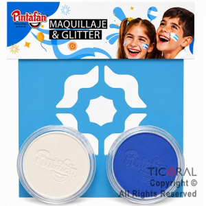 KIT MAQUILLAJE ARTISTICO ARGENTINA ESCARAPELA CELESTE Y BLANCO ( 4 GR) + STENCIL